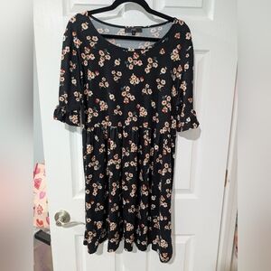 Vibe Sportswear Black Floral Short Sleeve Knee Length Dress in Size 2X